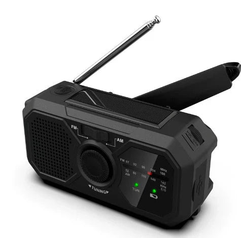 Draagbare Noodradio met Zonnepaneel en Handslinger - Fm/am-ontvangst en Powerbankfunctie