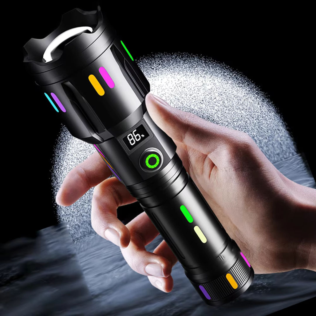 Led Zaklamp met Energieweergave - Oplaadbare , Krachtige Zaklamp met Glasbreker & Usb-c