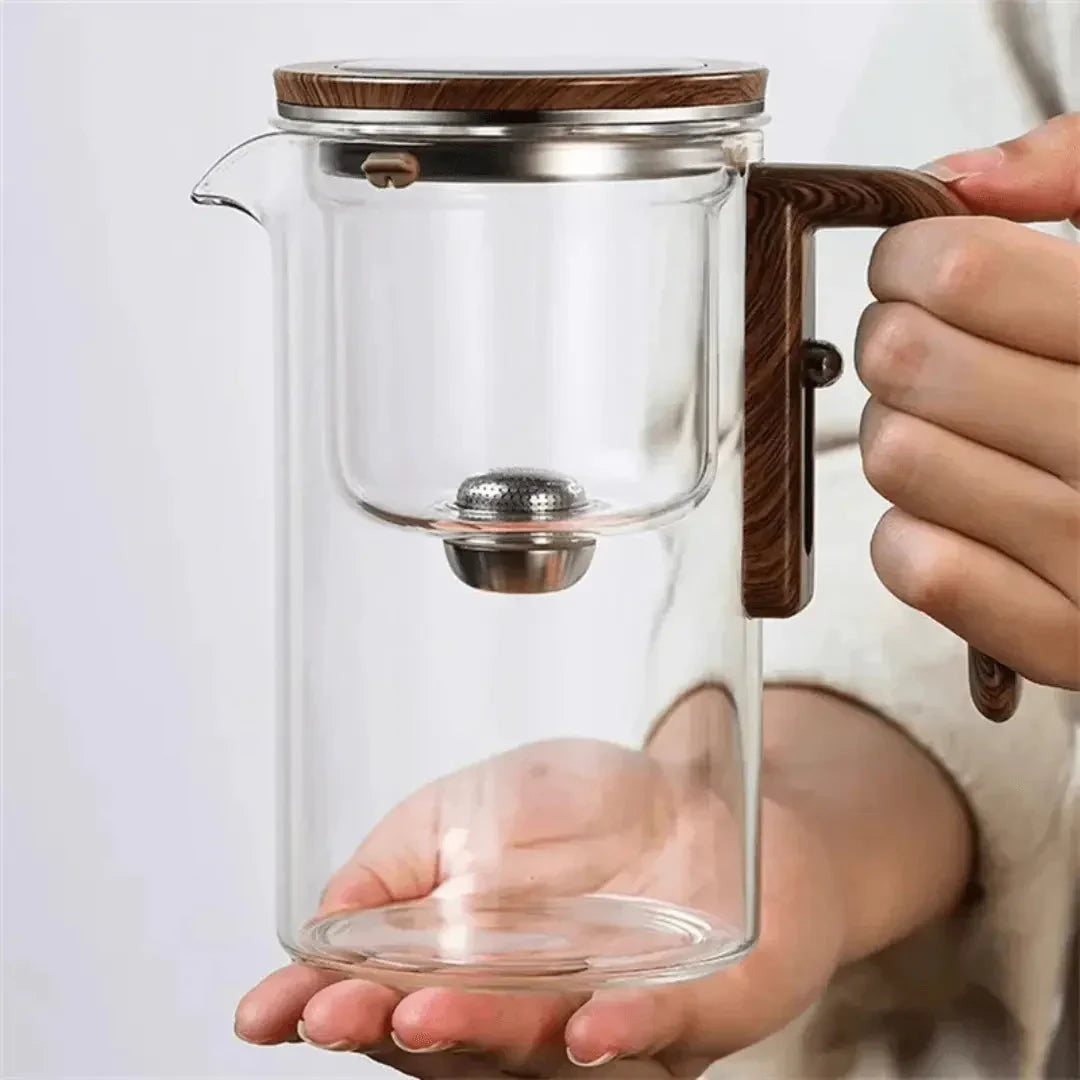 Elegante Glazen Theepot met Houten Handvat - Transparante Theepot om van Thee Te Genieten