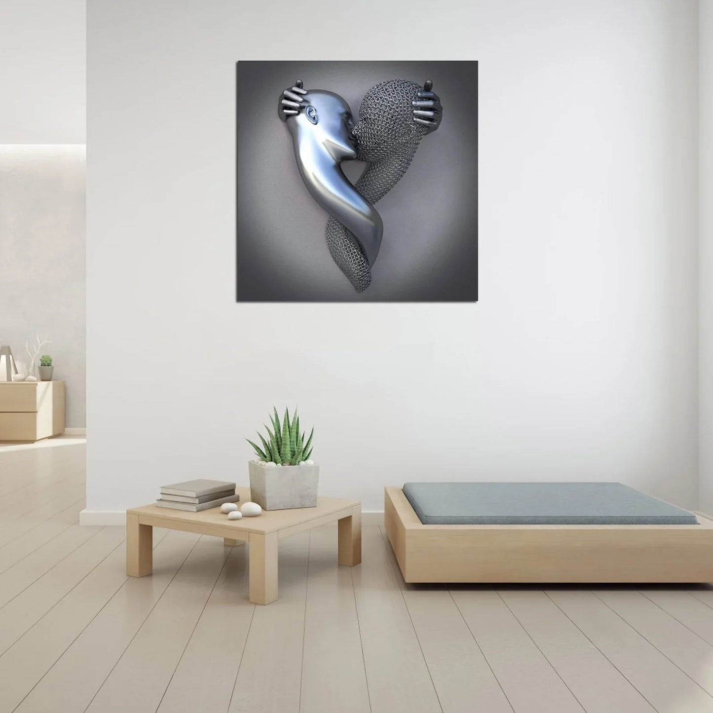 Love Canvas met Elegant Metalen Figuur in Modern Ontwerp