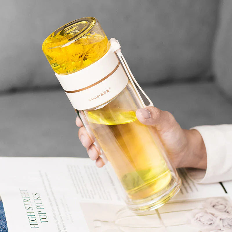 Dubbelwandige Glazen Fles met Theezeef en Thee-ei