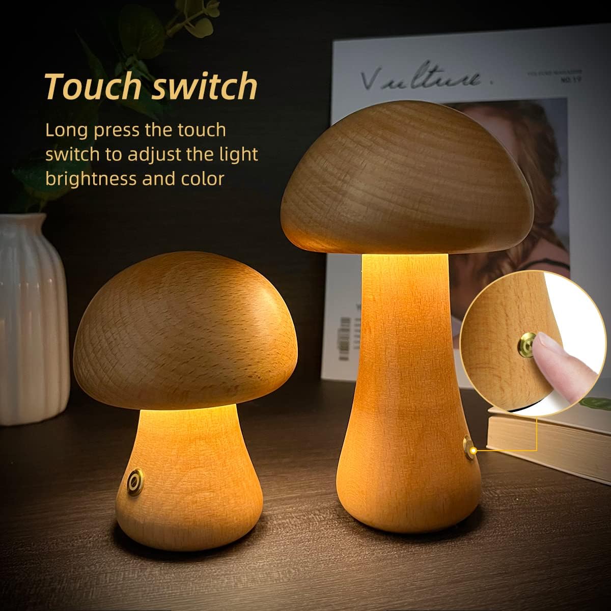 Houten Paddenstoel Led Nachtlampje - Charmante Lamp in Natuurlijk Ontwerp voor een Gezellige Sfeer
