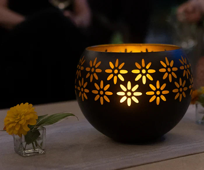 Kaarslamp met Bloemmotief - Decoratieve Led Tafellamp voor Stijlvolle Verlichting