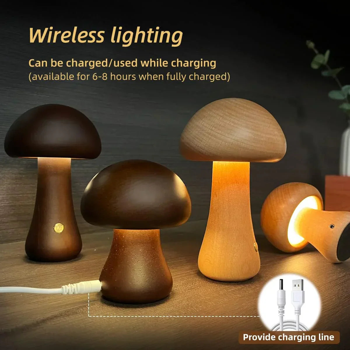 Houten Paddenstoel Led Nachtlampje - Charmante Lamp in Natuurlijk Ontwerp voor een Gezellige Sfeer