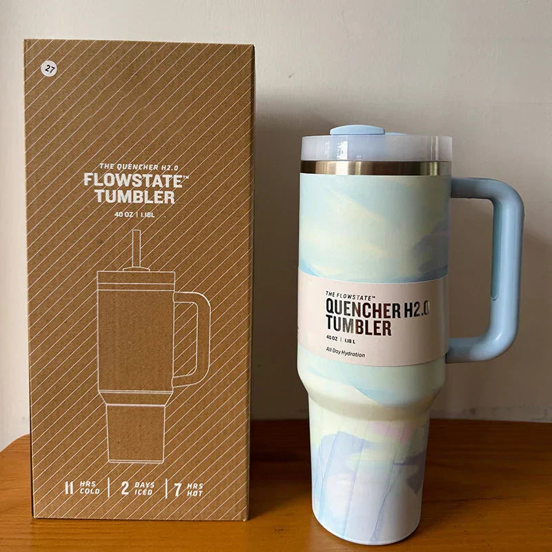 Geïsoleerde Roestvrijstalen Reisbeker - 40 Oz Grote Mok met Handvat , Lekvrij Deksel en Rietje