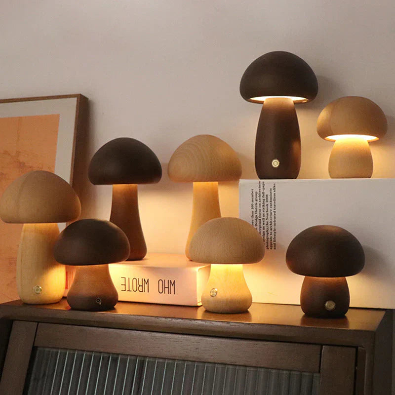 Houten Paddenstoel Led Nachtlampje - Charmante Lamp in Natuurlijk Ontwerp voor een Gezellige Sfeer