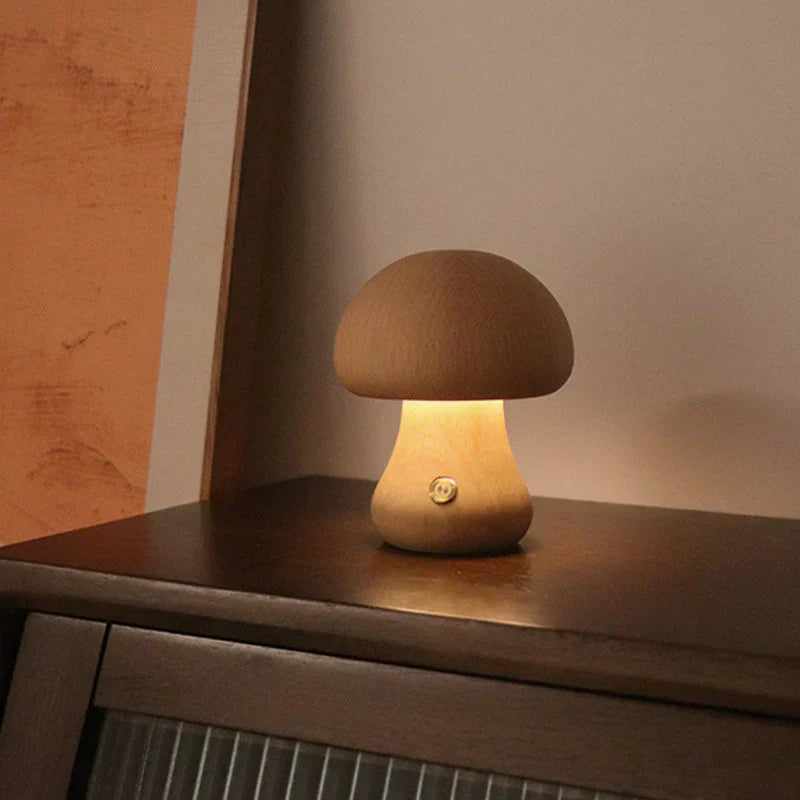 Houten Paddenstoel Led Nachtlampje - Charmante Lamp in Natuurlijk Ontwerp voor een Gezellige Sfeer