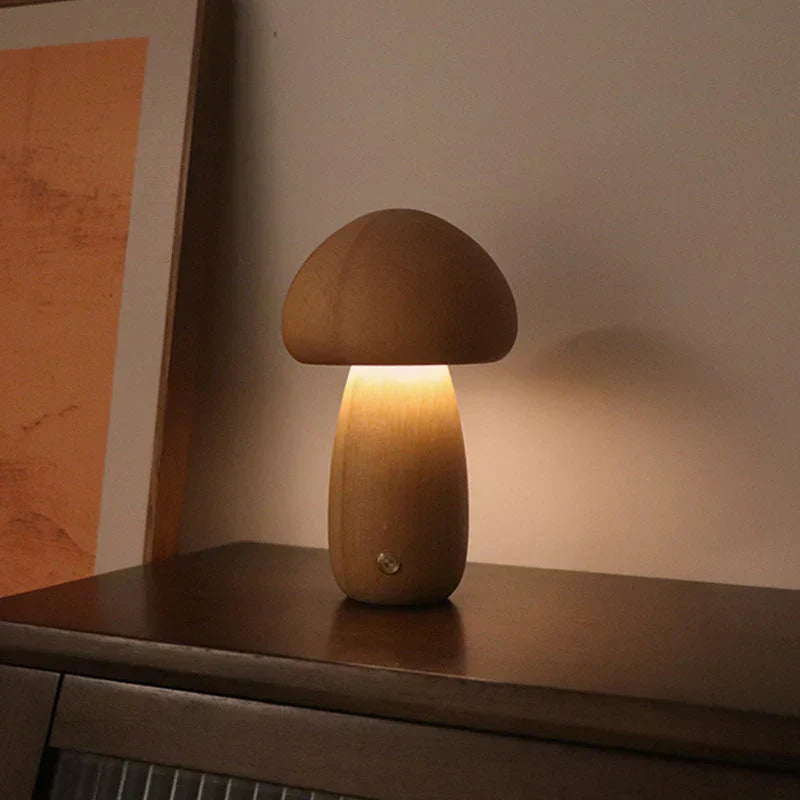 Houten Paddenstoel Led Nachtlampje - Charmante Lamp in Natuurlijk Ontwerp voor een Gezellige Sfeer