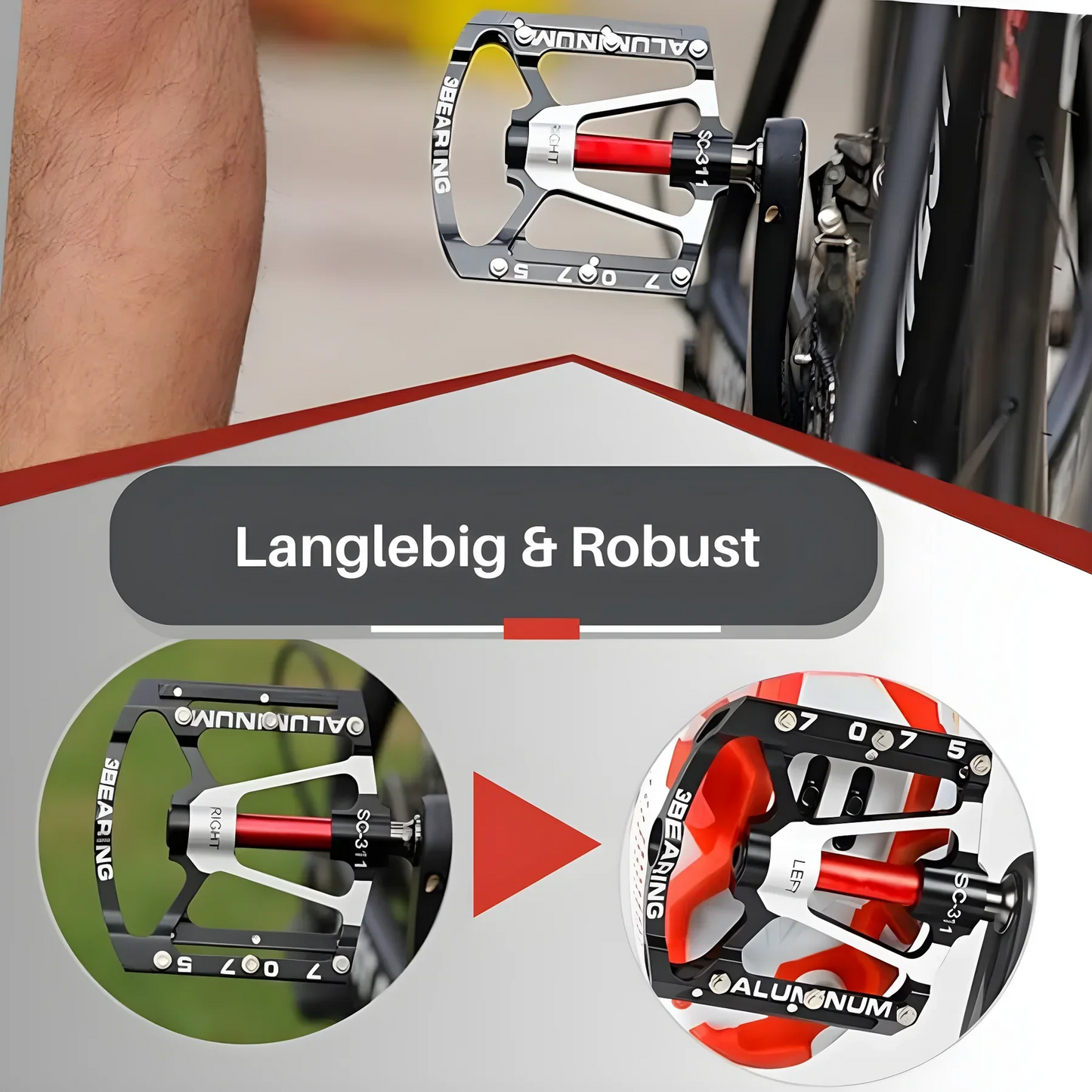 Robuuste Lichtmetalen Fietspedalen met Antislipgrip