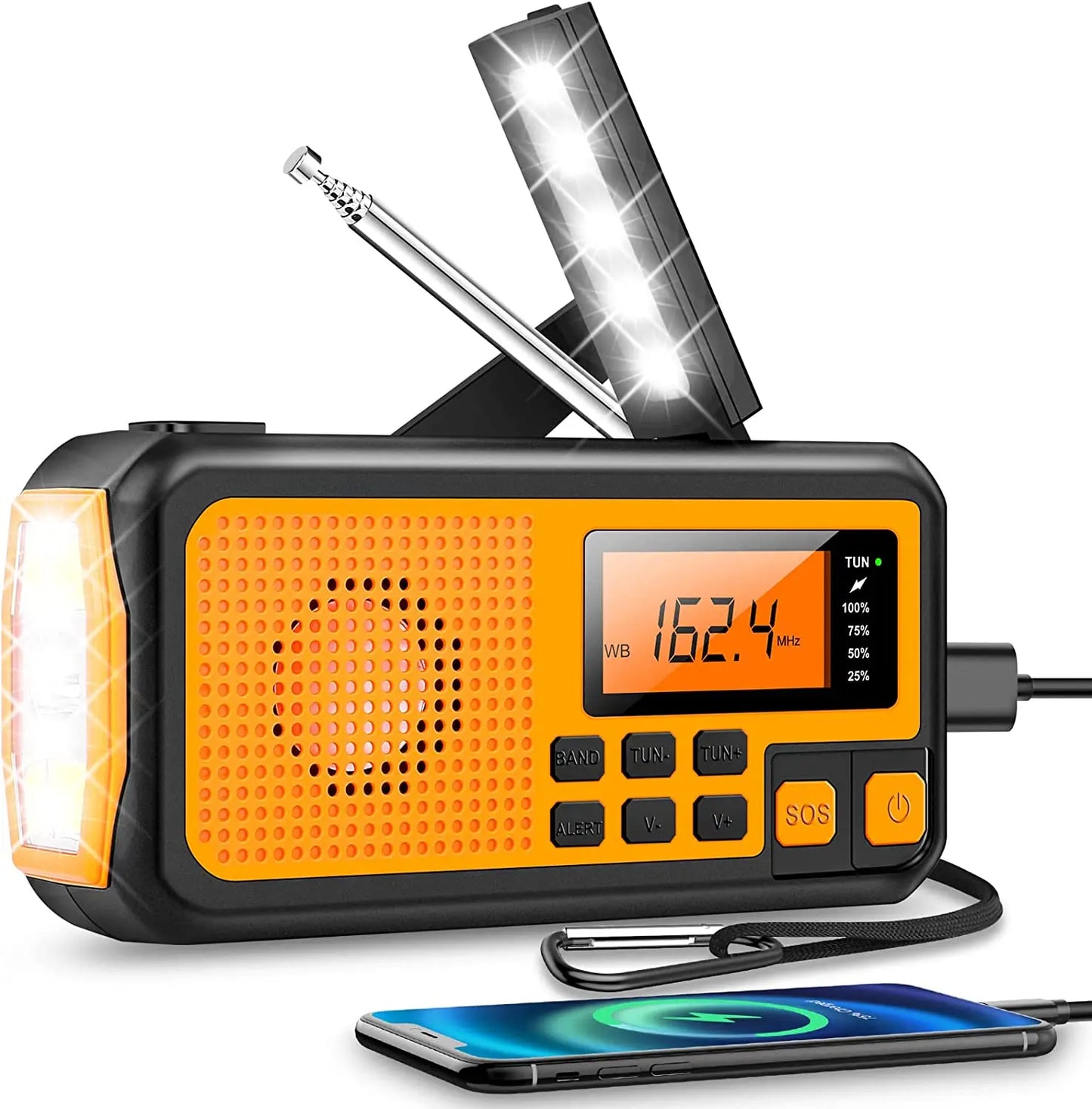Noodradio met Zwengel & Zonne-energie - Draagbare Dynamoradio met Powerbank & Led Zaklamp