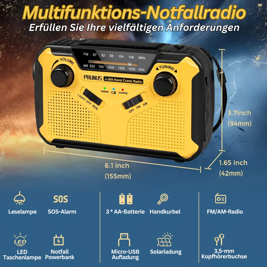 Noodradio met Zwengel & Zonne-energie - Draagbare Dynamoradio met Powerbank & Led Zaklamp