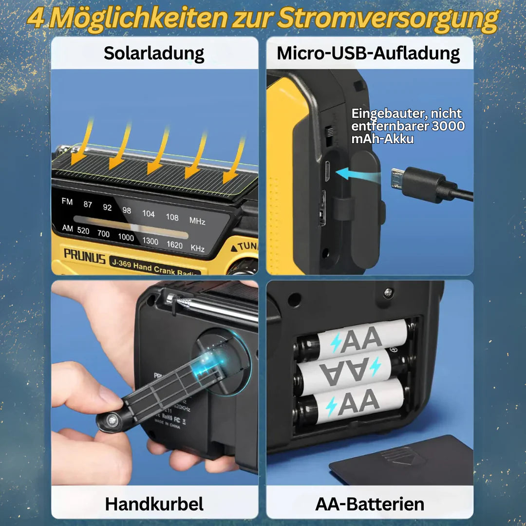 Noodradio met Zwengel & Zonne-energie - Draagbare Dynamoradio met Powerbank & Led Zaklamp