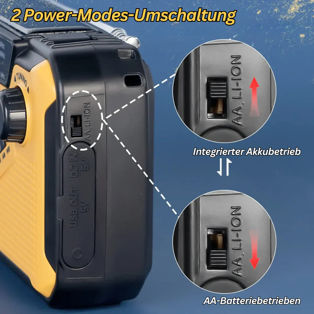 Noodradio met Zwengel & Zonne-energie - Draagbare Dynamoradio met Powerbank & Led Zaklamp