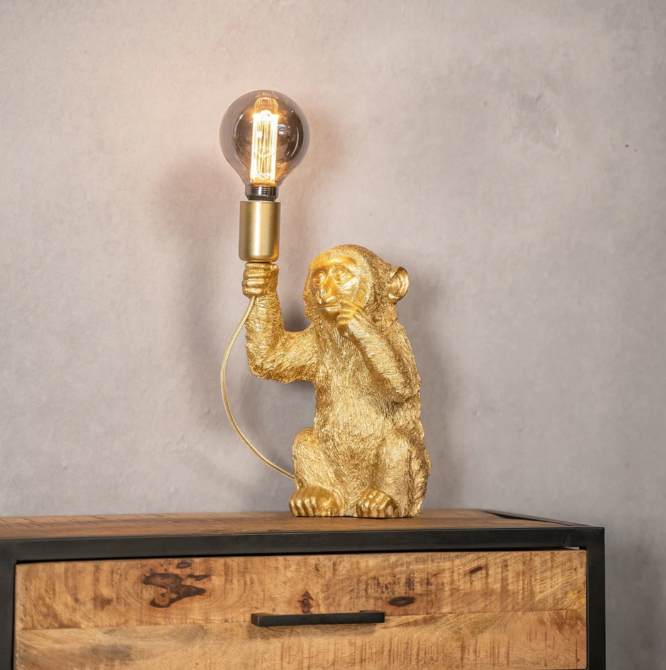 Elegante Gouden Aap met Bloem op Lamp