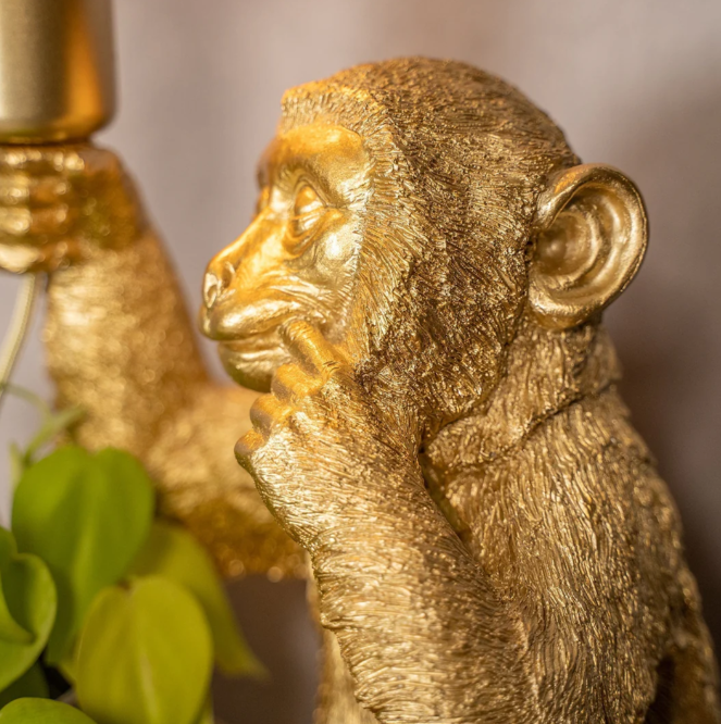 Elegante Gouden Aap met Bloem op Lamp