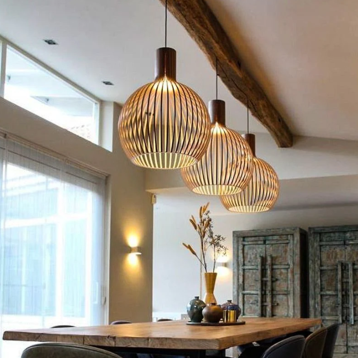 Handgemaakte Houten Hanglamp