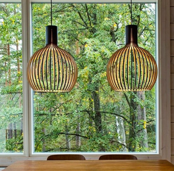 Handgemaakte Houten Hanglamp