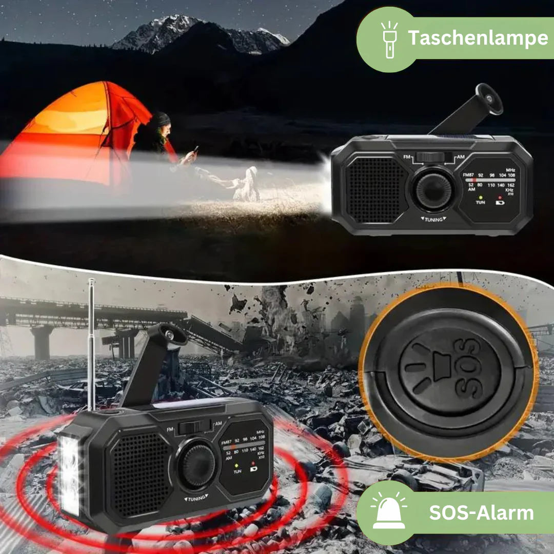 Draagbare Noodradio met Zonnepaneel en Handslinger - Fm/am-ontvangst en Powerbankfunctie