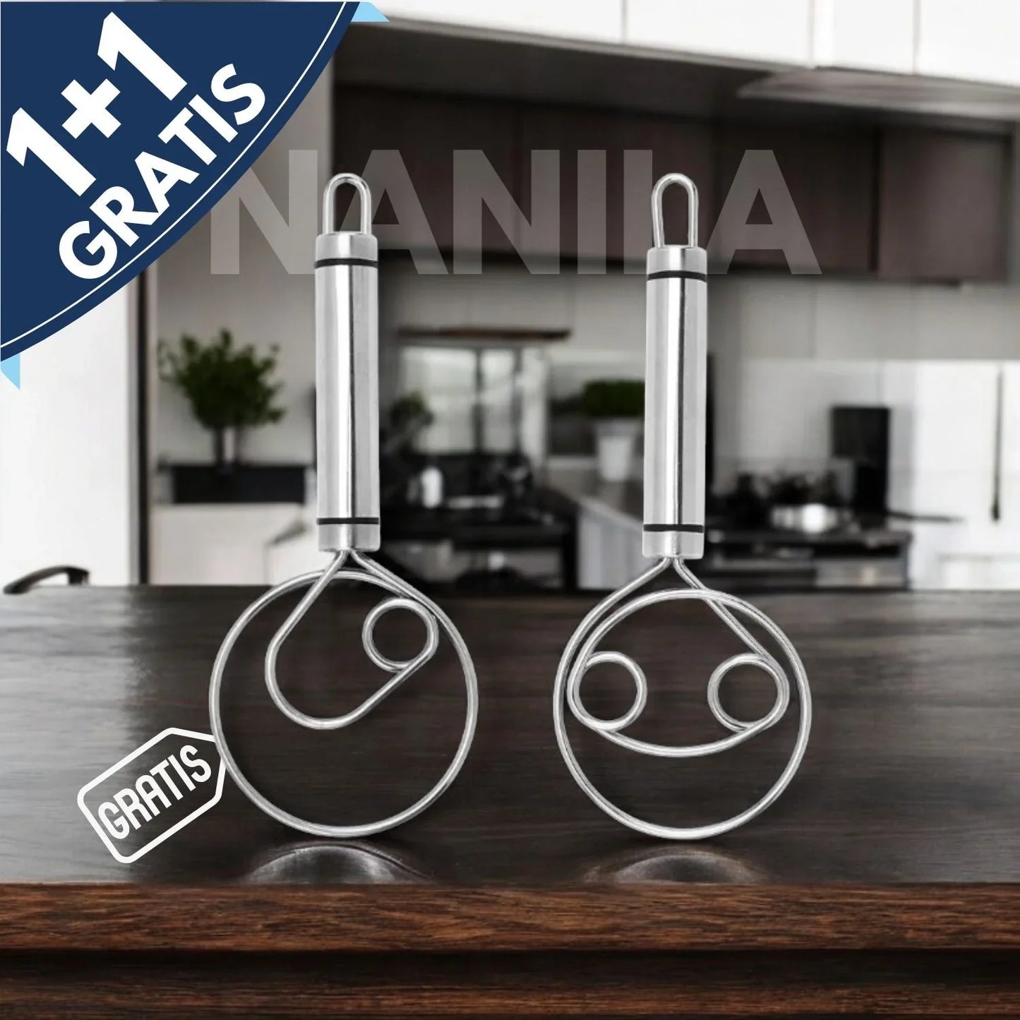 Robuuste Roestvrijstalen Deense Deegklopper - Duurzaam , Ergonomisch Ontwerp voor Veelzijdig Bakken en Koken