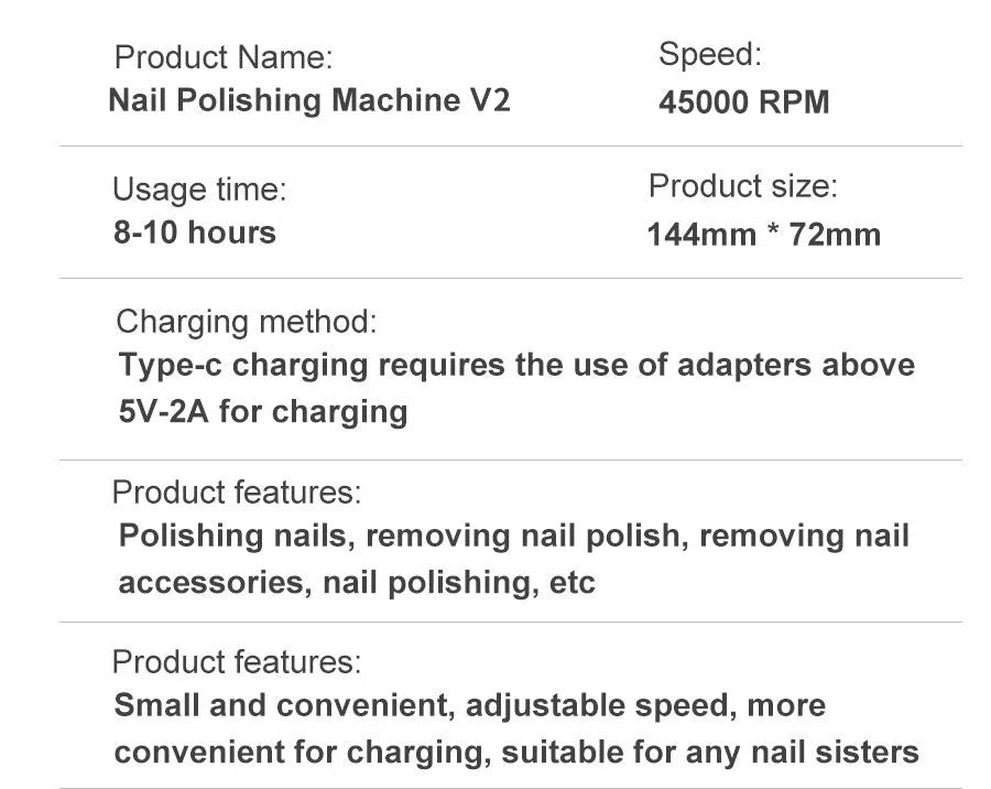Hoge Prestaties 45000rpm Draagbare Elektrische Nagelvijl met Oplaadbare Batterij | Stil Ontwerp voor Professionele Manicure