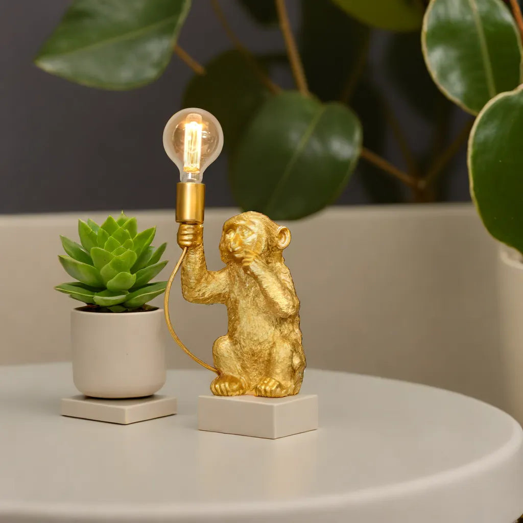 Elegante Gouden Aap met Bloem op Lamp