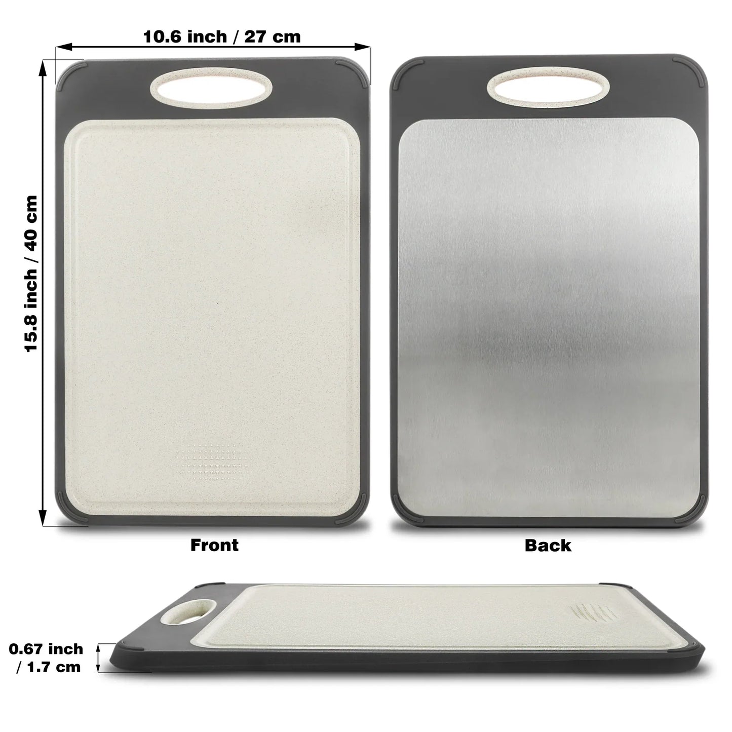 Hygiënische Roestvrijstalen Snijplank met Antisliphandgreep voor Nauwkeurig Snijden