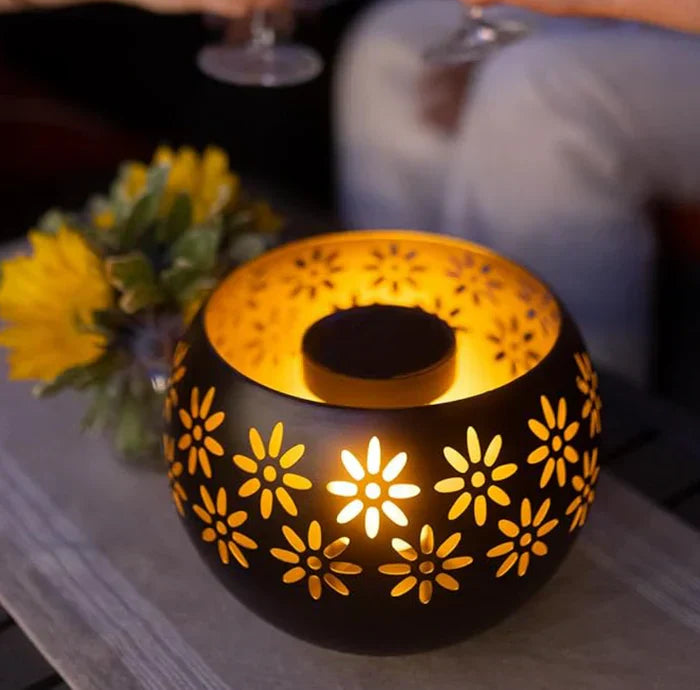 Kaarslamp met Bloemmotief - Decoratieve Led Tafellamp voor Stijlvolle Verlichting