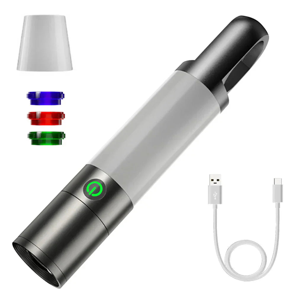 Led Zaklamp met Meerkleurenfilters - Oplaadbare Usb-c Zaklamp met Kampeer- en Noodlichtfunctie