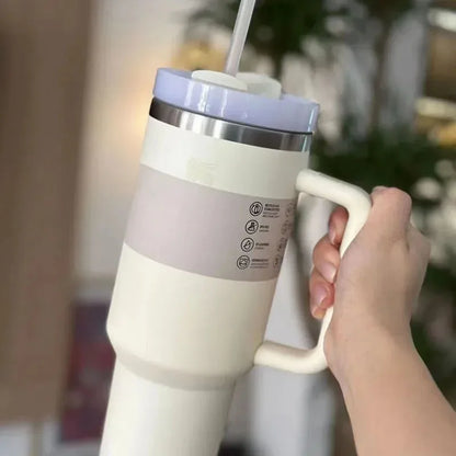 Geïsoleerde Roestvrijstalen Reisbeker - 40 Oz Grote Mok met Handvat , Lekvrij Deksel en Rietje