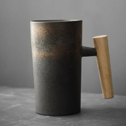 Noordse Design Mok - Minimalistische Mok van Keramiek met Houten Handvat