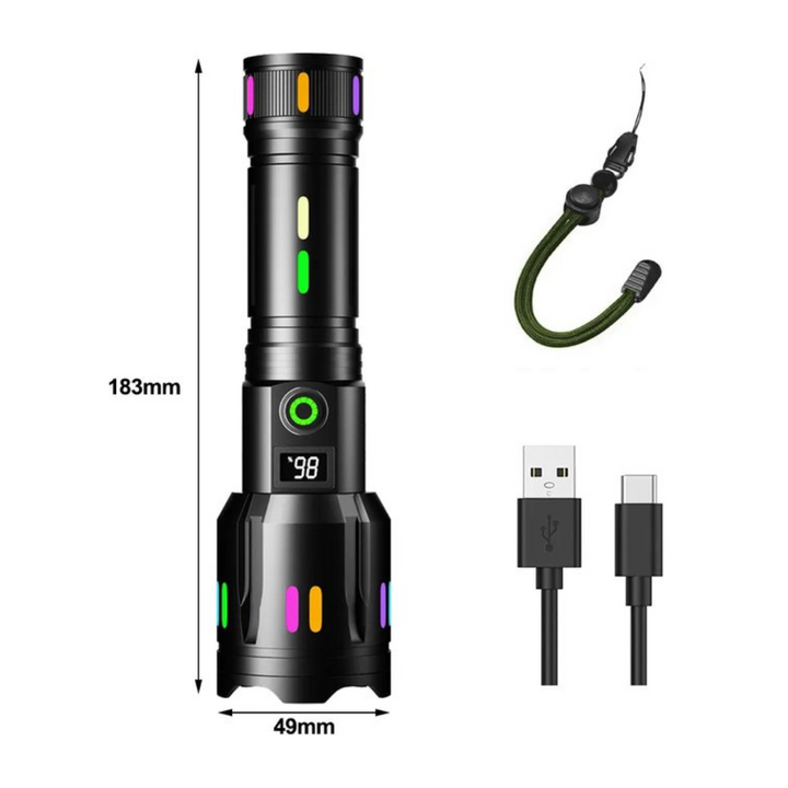 Led Zaklamp met Energieweergave - Oplaadbare , Krachtige Zaklamp met Glasbreker & Usb-c