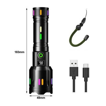 Led Zaklamp met Energieweergave - Oplaadbare , Krachtige Zaklamp met Glasbreker & Usb-c