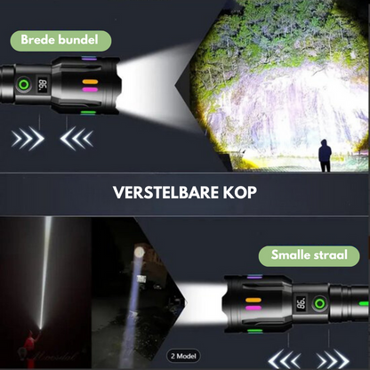 Led Zaklamp met Energieweergave - Oplaadbare , Krachtige Zaklamp met Glasbreker & Usb-c