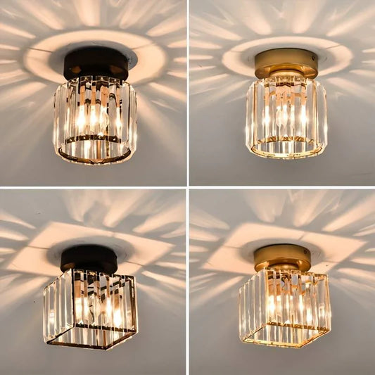 Moderne Kristallen Plafondlamp met Gouden en Zwart Accenten - Stijlvolle Verlichting voor Je Huis