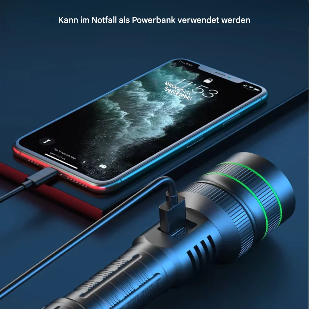 Extreem Heldere en Zoombare Led-zaklamp met Powerbankfunctie voor Buitenavonturen