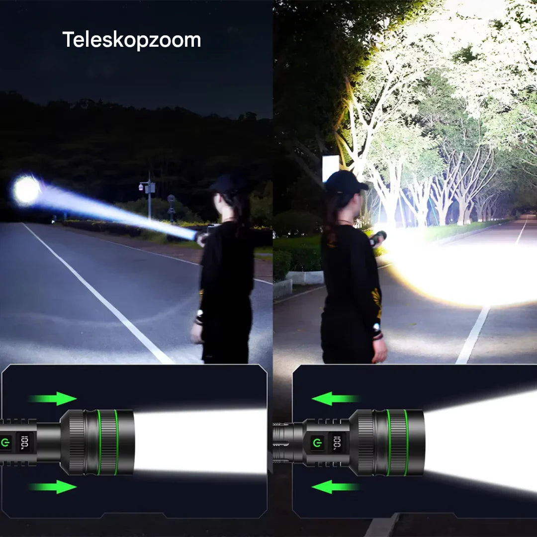 Extreem Heldere en Zoombare Led-zaklamp met Powerbankfunctie voor Buitenavonturen
