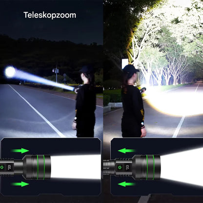 Extreem Heldere en Zoombare Led-zaklamp met Powerbankfunctie voor Buitenavonturen