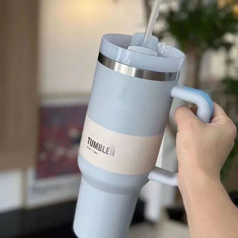 Geïsoleerde Roestvrijstalen Reisbeker - 40 Oz Grote Mok met Handvat , Lekvrij Deksel en Rietje