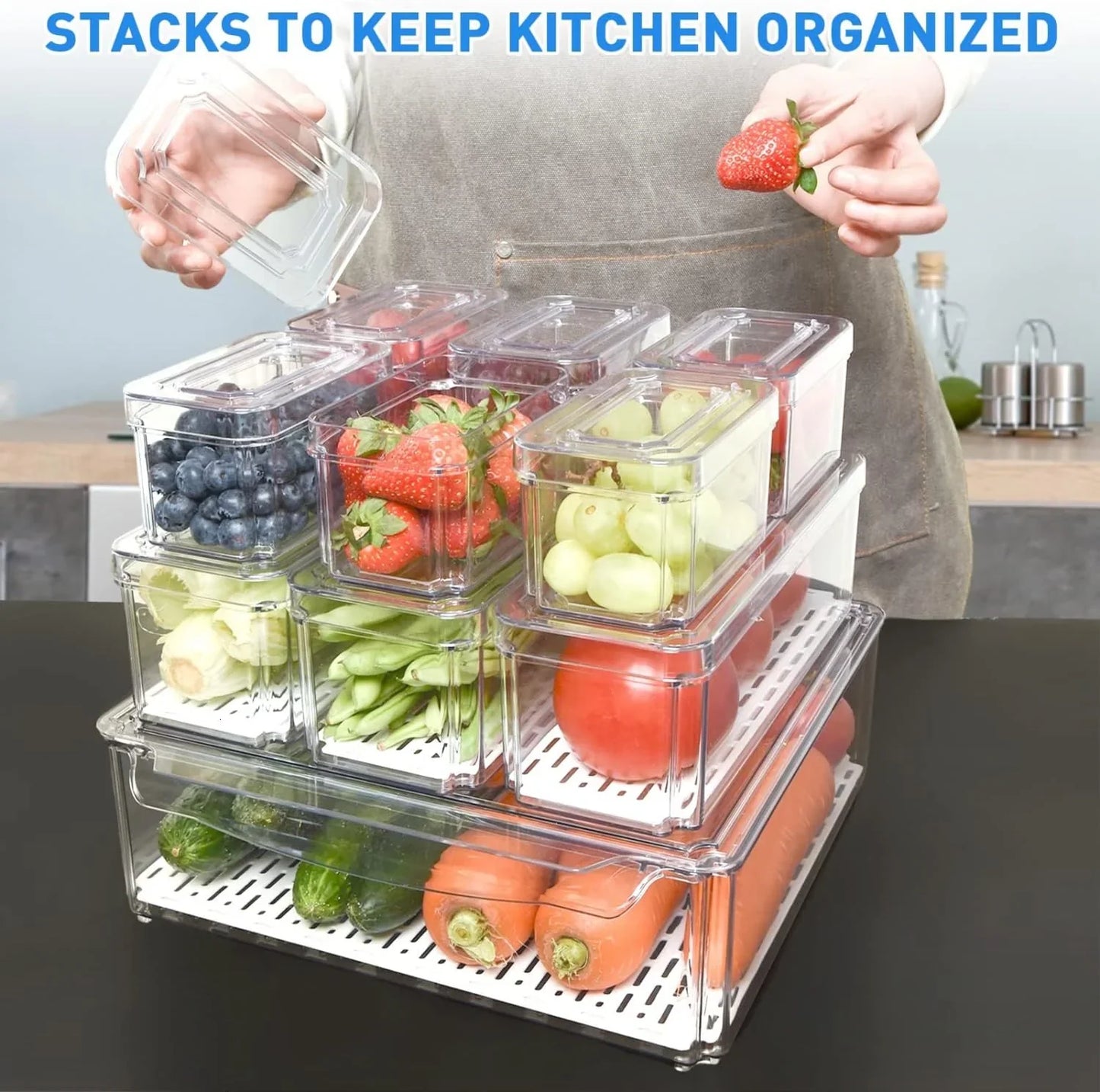 Stapelbare Koelkast Organizer Set met 10 Opbergdozen