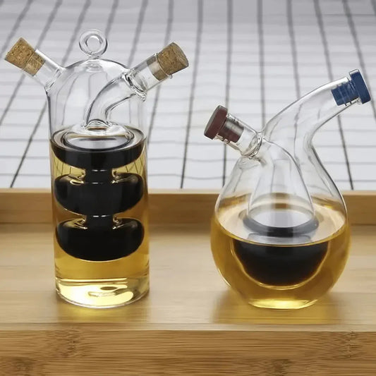Olie & Azijn Dispenser - Dubbele Glazen Fles voor Stijlvol Serveren & Bewaren