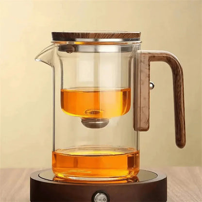 Elegante Glazen Theepot met Houten Handvat - Transparante Theepot om van Thee Te Genieten