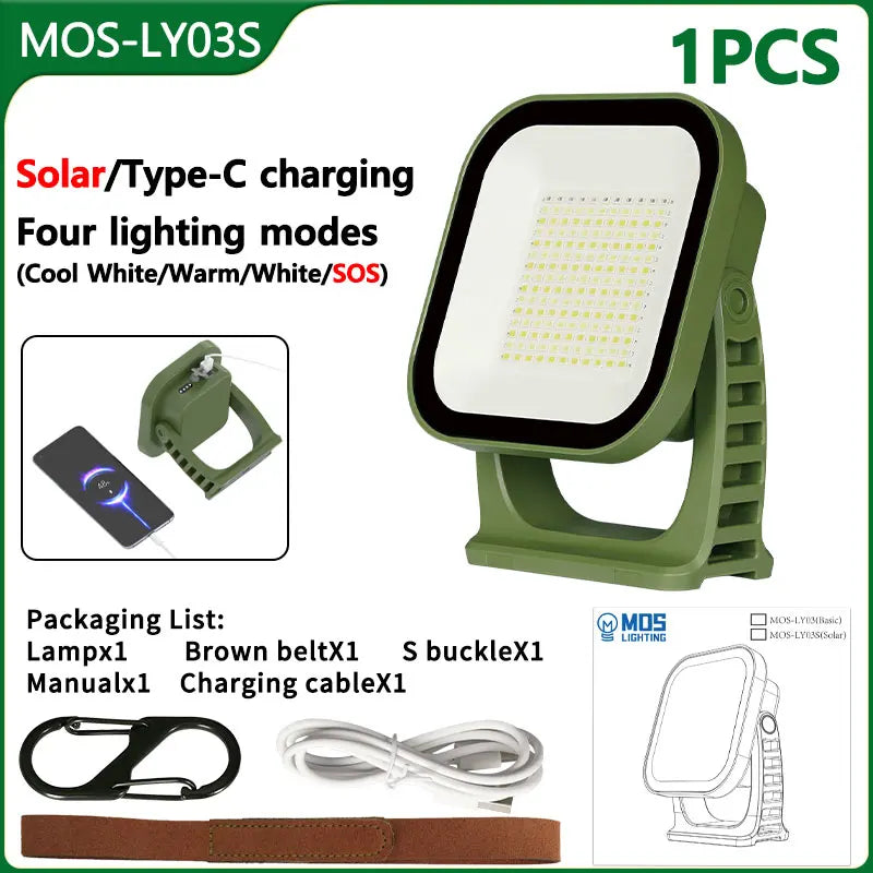 80w Led Oplaadbare Campinglamp op Zonne-energie met Magneet en Zoomfunctie
