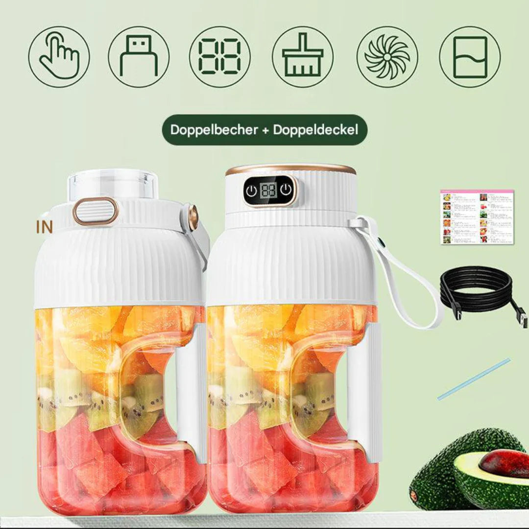 Draagbare Multifunctionele Blender met Dubbele Deksel en Usb-oplaadfunctie - voor Smoothies en het Bewaren van Voedsel
