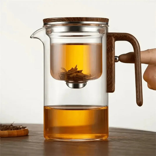 Elegante Glazen Theepot met Houten Handvat - Transparante Theepot om van Thee Te Genieten
