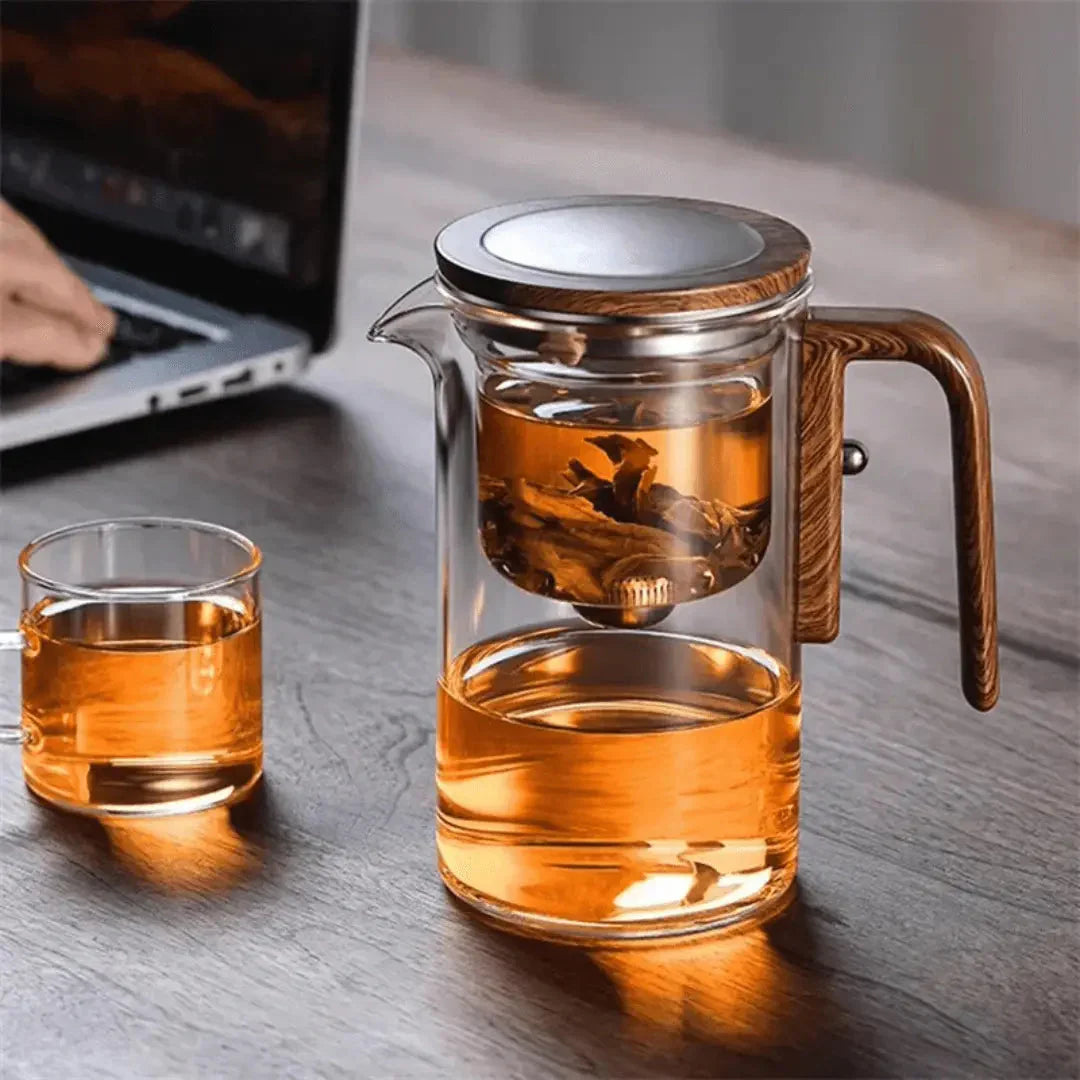 Elegante Glazen Theepot met Houten Handvat - Transparante Theepot om van Thee Te Genieten