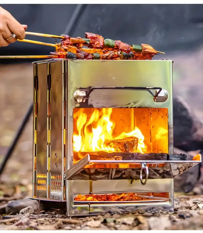 Opvouwbaar Roestvrijstalen Houtkacheltje - Draagbaar Campingfornuis om Buiten Te Koken