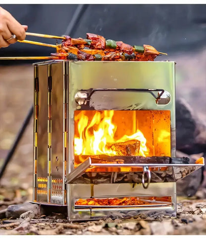 Opvouwbaar Roestvrijstalen Houtkacheltje - Draagbaar Campingfornuis om Buiten Te Koken