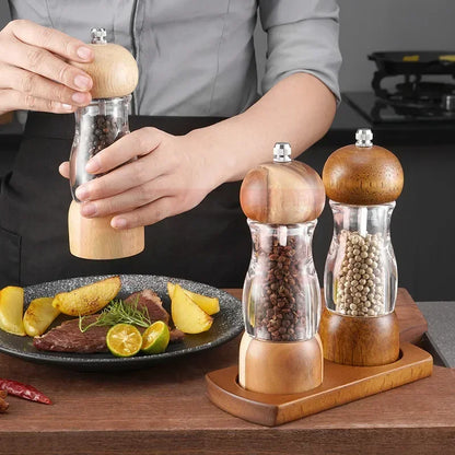 Peper- en Zoutmolenset van Hout en Glas - Stijlvolle Kruidenmolens voor de Keuken