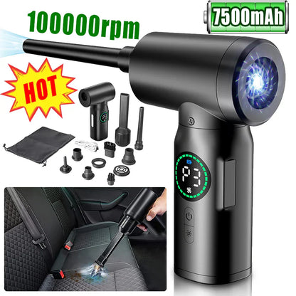 2-in-1 Draagbare Stofzuiger en Blazer met Perslucht en Led-lampje ( 7500mah )