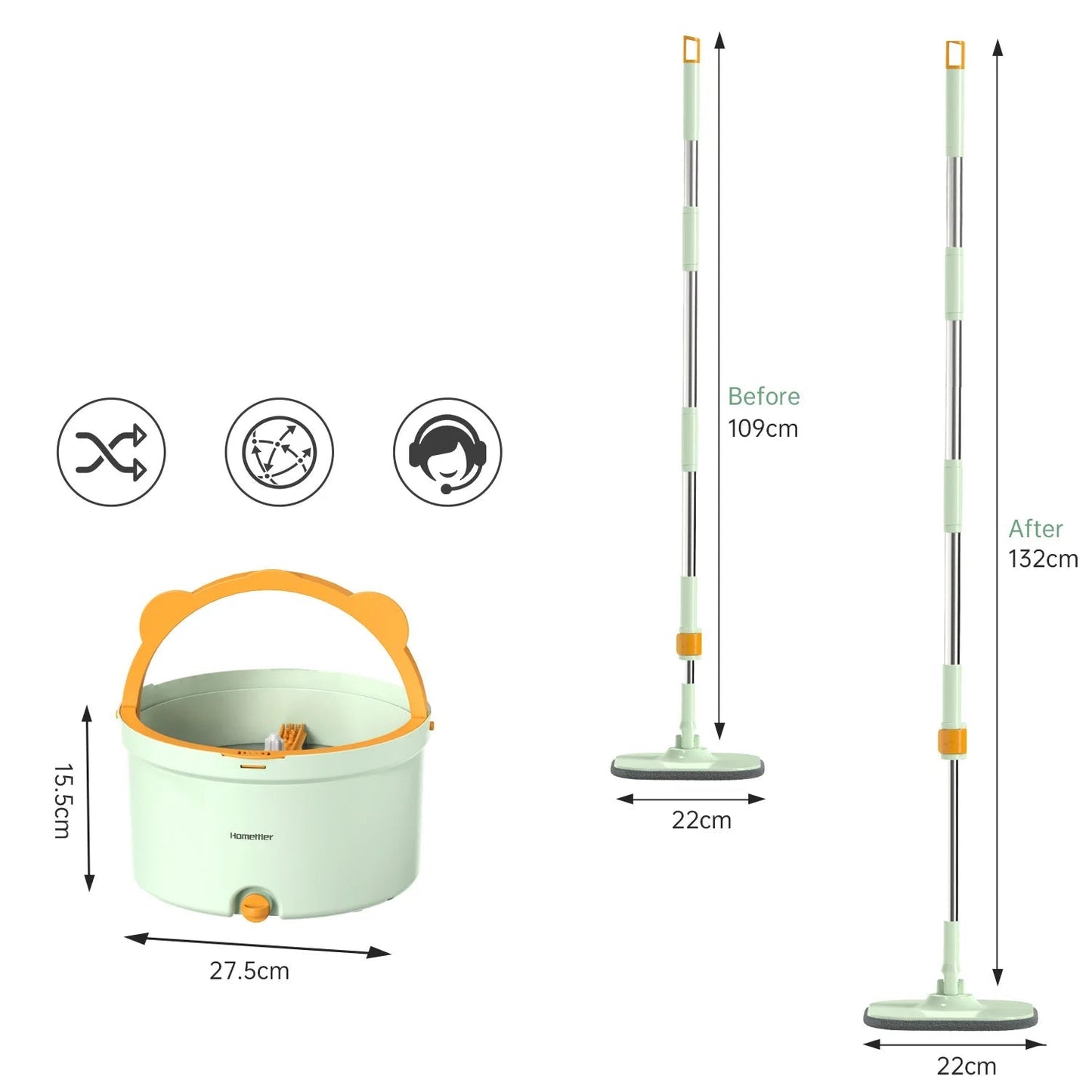 Zelfreinigende Mop met Rotatiefunctie & Emmer